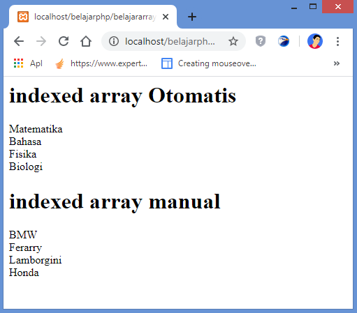 indexed array otomatis dan manual