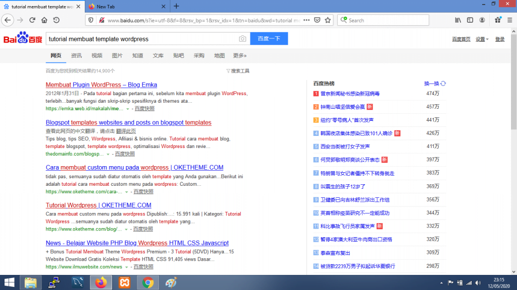 Gambar contoh hasil pencarian dengan Baidu